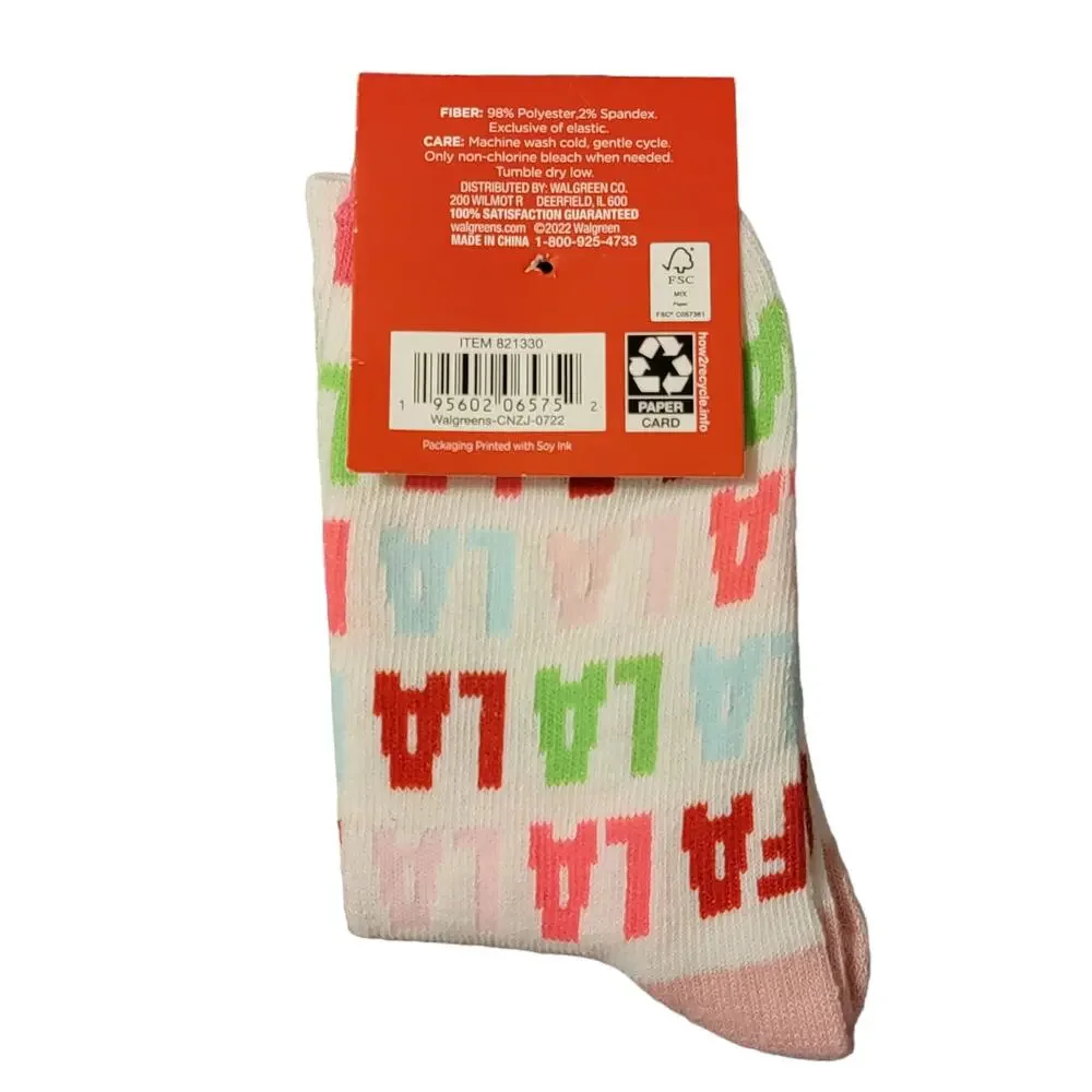 Girls Christmas Crew Socks Shoe Size 10-4 Fa La La Pink Multicolor Holiday Gift‎